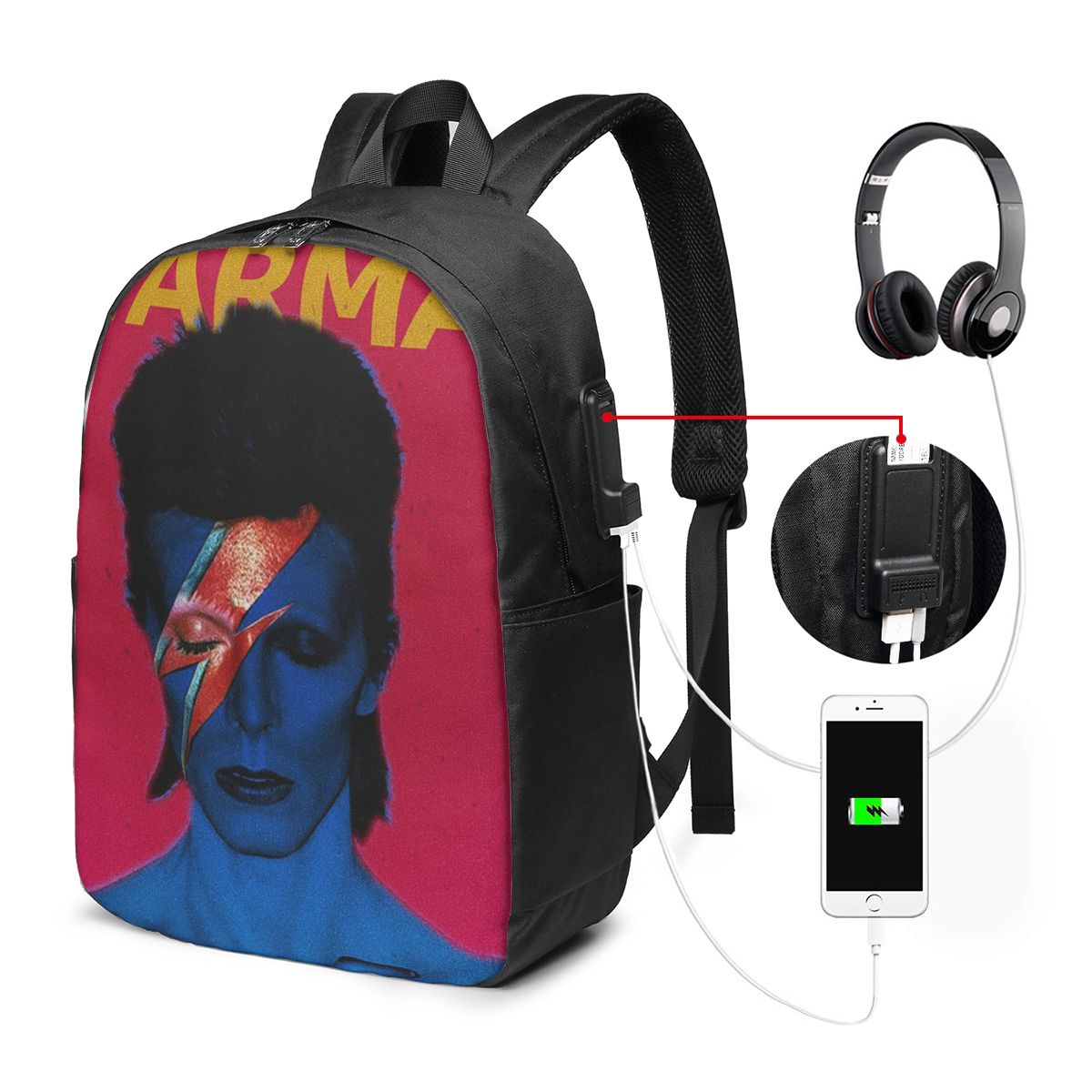 Travel Bags - Mochila Davids Bowied para viagem, bolsa